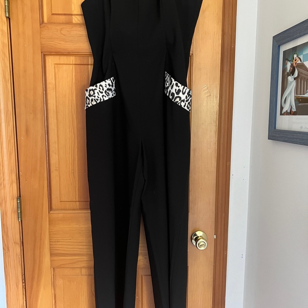 Black halo strapless jumpsuit